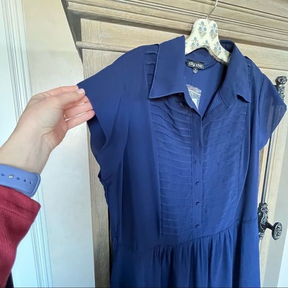 City Chic Navy Pleated Front Dress NEW Plus Size 16 - Picture 7 of 14